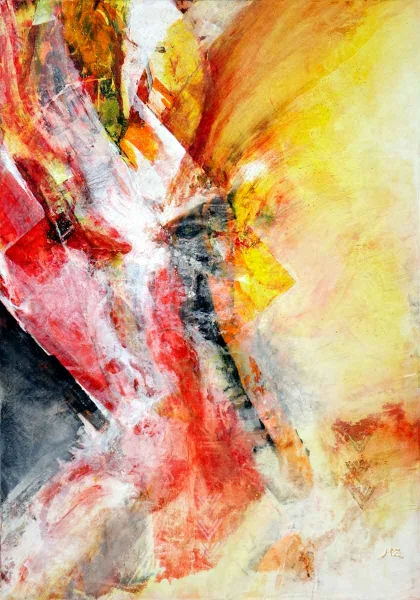 Walter Mikes: „Mut“, 2017, Gouache und Chinesische Tusche auf Baumwolle, Leinölfirnis, 100x70 cm