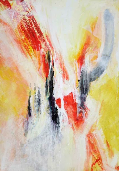 Walter Mikes: „Hoffnung“, 2017, Gouache und Chinesische Tusche auf Baumwolle, Leinölfirnis, 100x70 cm