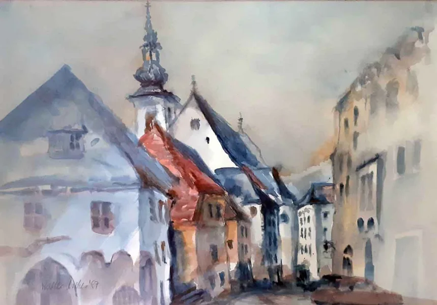 Walter Mikes: „Krems“ 1997, Aquarell auf Fabriano-Karton, 38x56cm