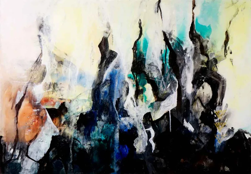 Walter Mikes: „Is There A Way Back?“, 2018, Gouache und Chinesische Tusche auf Baumwolle, 70x100cm