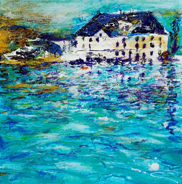 Walter Mikes: „Schloss Kammer“ 2016, Gouache und Ölpastell auf Fabriano-Papier, 34x34cm