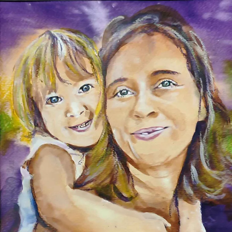 Walter Mikes: "Faye und Eva", 2023, Chinesische Tusche und Ölpastell auf Fabriano-Karton, 30x30cm