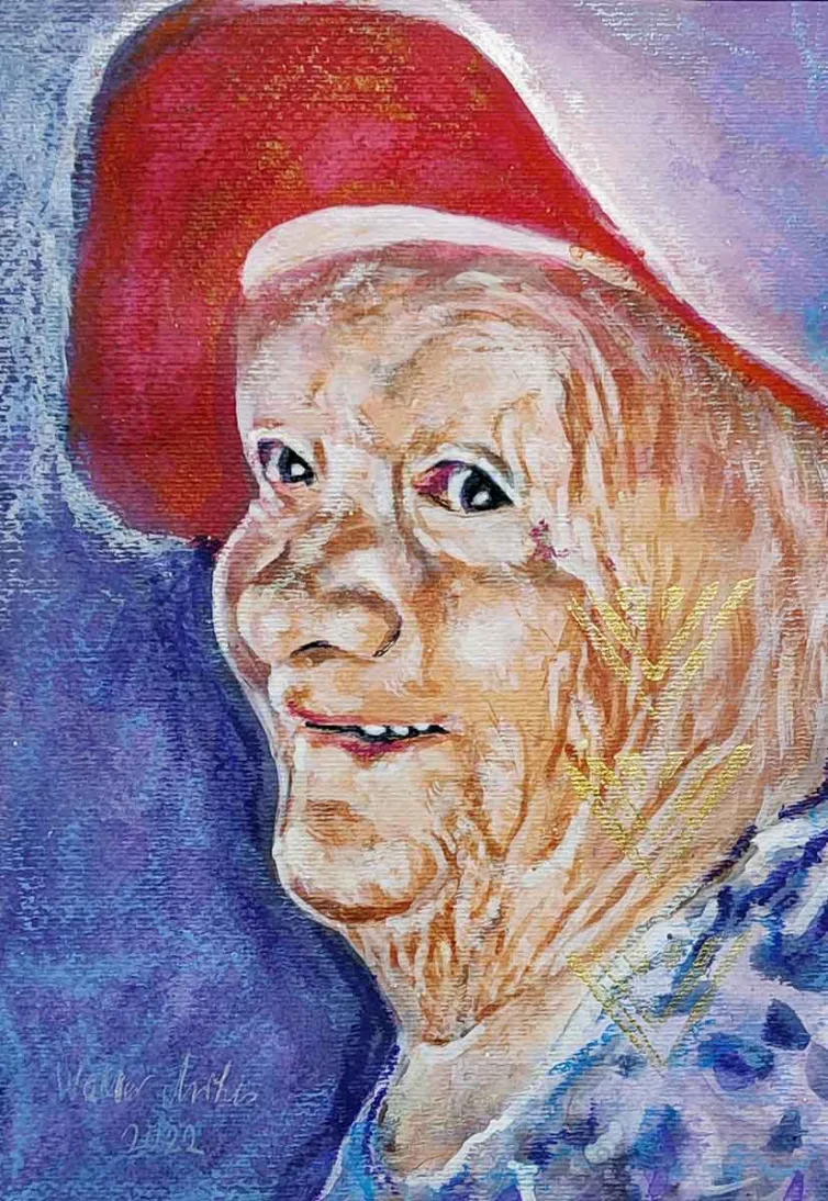 Walter Mikes: "Hilde", 2022, Chinesische Tusche und Ölpastell auf Fabriano-Karton, 30x30cm