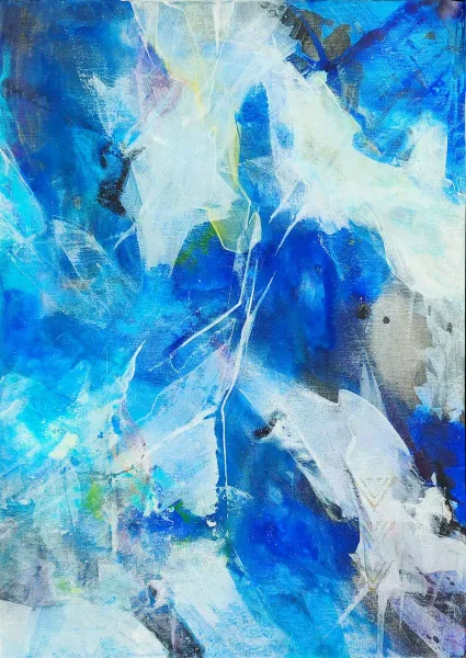 Walter Mikes: „Was war davor? Was kommt danach?“ 2019, Chinesische Tusche auf Leinwand, 50x70cm, mit Rahmen, 64x94cm