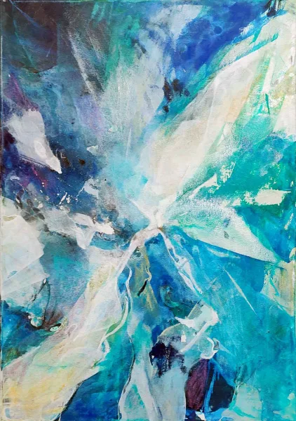 Walter Mikes: „Vorfreude“ 2019, Chinesische Tusche auf Leinwand, 50x70cm