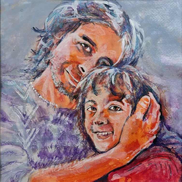 Walter Mikes: "Ibrahim und Isabella", 2023, Chinesische Tusche und Ölpastell auf Fabriano-Karton, 30x30cm