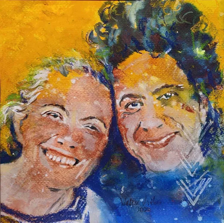 Walter Mikes: "Karin und Muhammadreza", 2023, Chinesische Tusche und Ölpastell auf Fabriano-Karton, 30x30cm