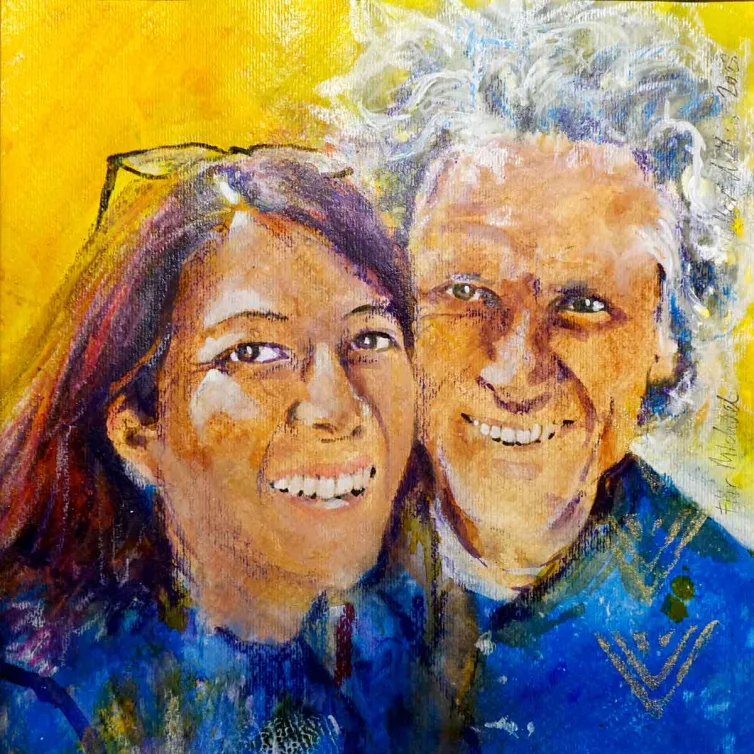 Walter Mikes: "Laura und Michael", 2023, Chinesische Tusche und Ölpastell auf Fabriano-Karton, 30x30cm
