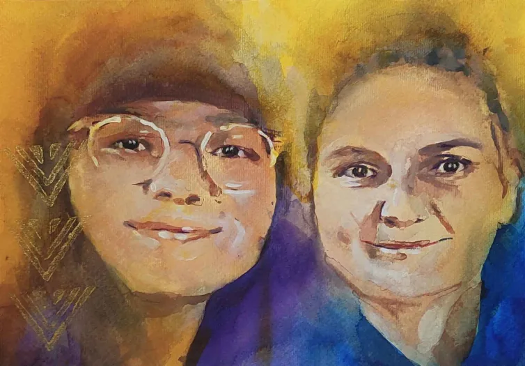 Walter Mikes: "Maggie und Babsi", 2022, Chinesische Tusche auf Fabriano-Karton, 22x30cm