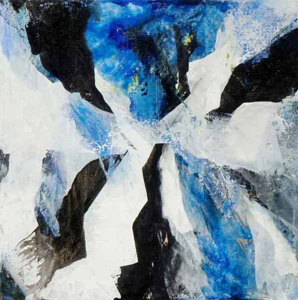 Walter Mikes: "Moments Flying By", 2019, Gouache und Chinesische Tusche auf Baumwolle, gefirnisst, 60x60cm