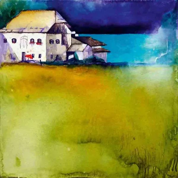 Walter Mikes: „Seestraße 6“ 2016, Aquarell auf Fabriano-Karton, 33x34cm, mit Rahmen 51x51cm