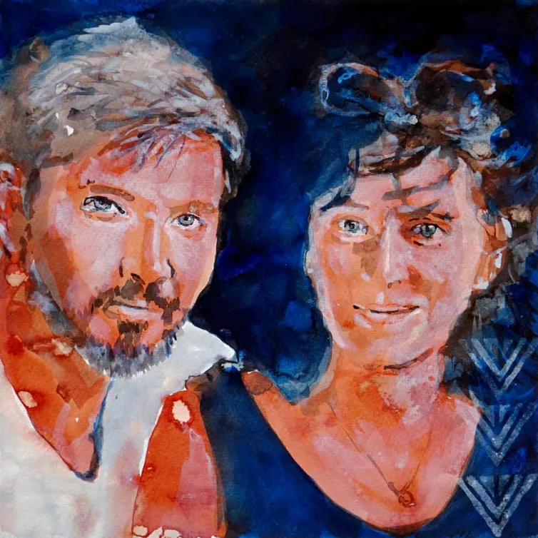 Walter Mikes: "Tim und Eva", 2018, Chinesische Tusche auf Fabriano-Karton, 32x32cm